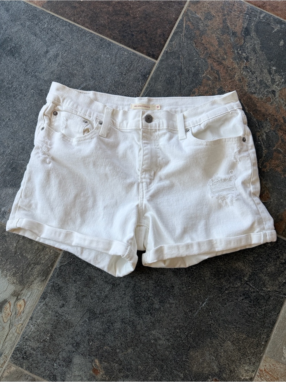 Levi's White Women's Denim Shorts with Rolled Hem